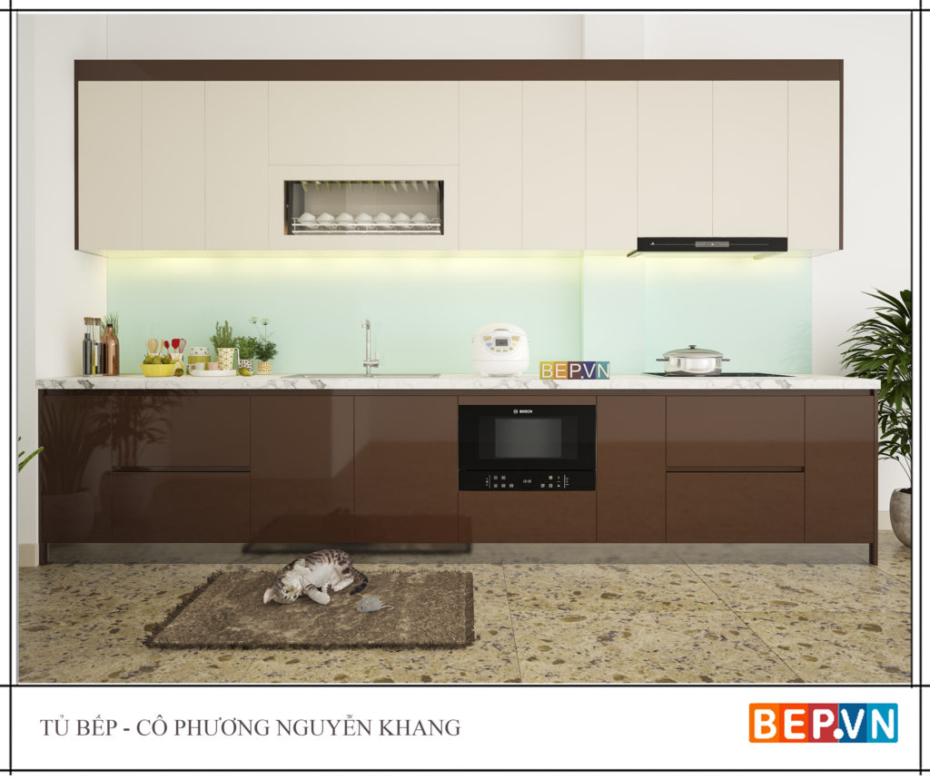 Thiết kế tủ bếp chữ i đơn giản nhà cô Phương