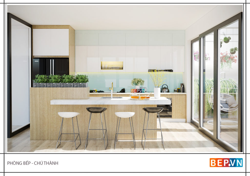 Thiết kế tủ bếp đẹp có đảo bếp hiện đại
