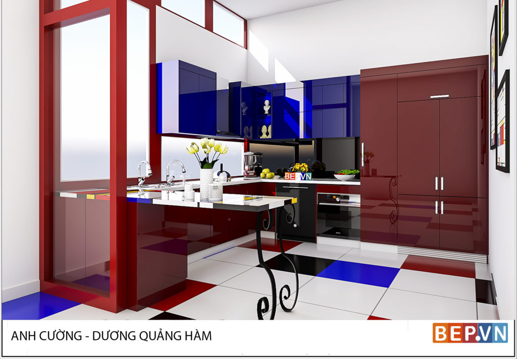 thiết kế tủ bếp theo phong cách Mondrian nhà anh Cường