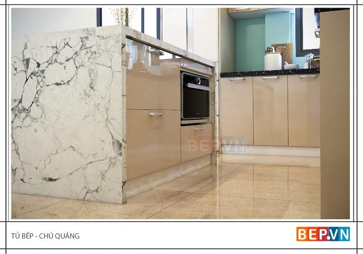 Tủ bếp đảo acrylic gia đình chú Quảng