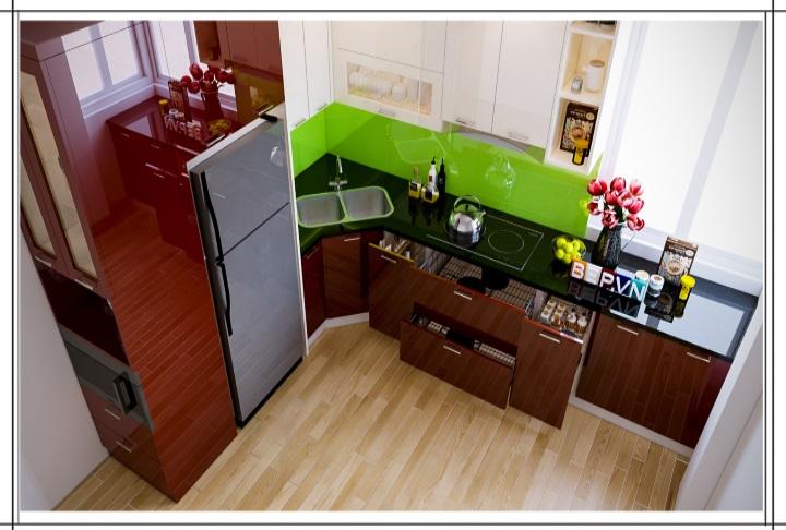 Tủ bếp Acrylic chữ L nhỏ nhắn hiện đại