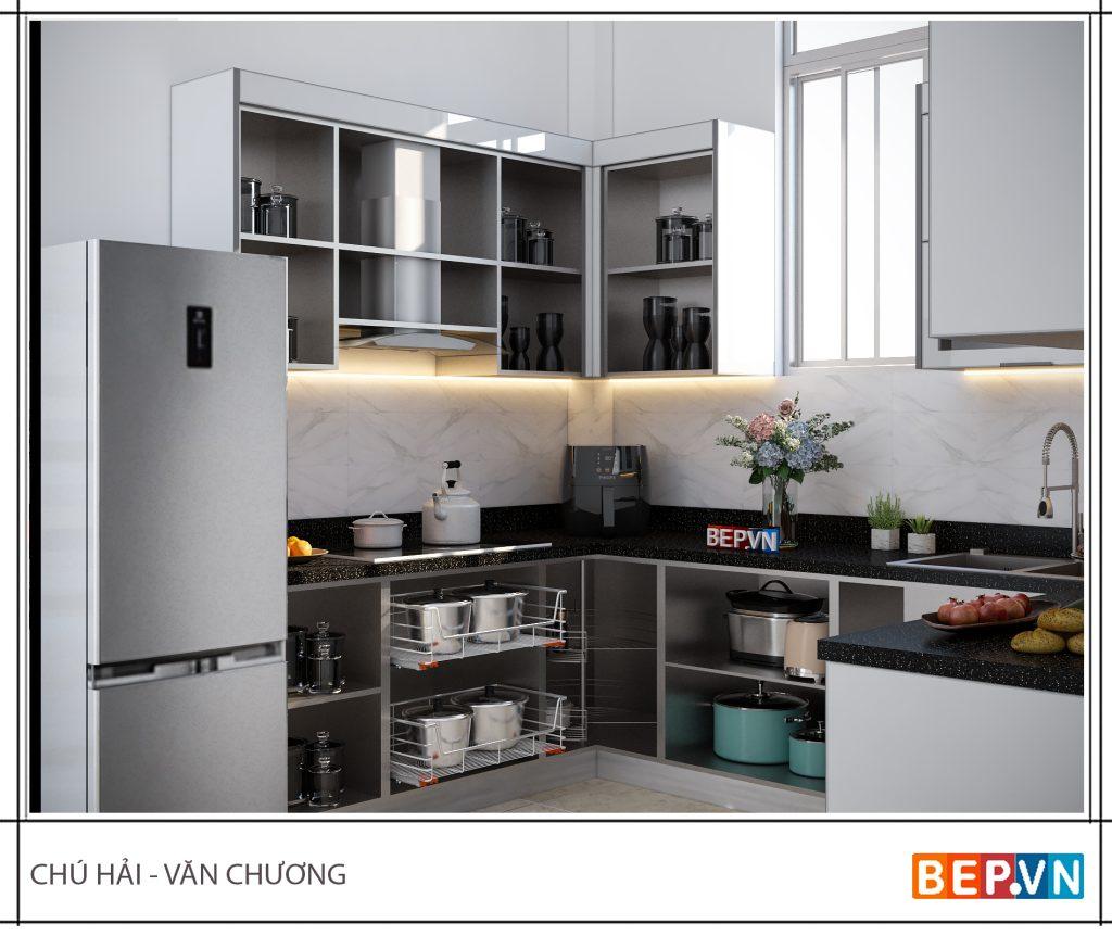 tủ bếp inox gia công của gia đình chú Hải - Văn Chương