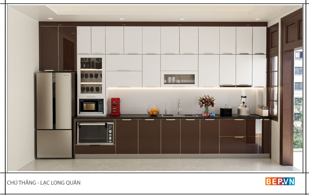 Mãu tủ bếp inox nhập khẩu cánh kính cường lực cao cấp bepvn luxW