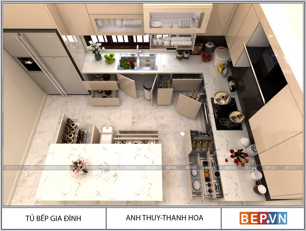 Căn bếp hiện đại và sang trọng không thể thiếu hệ thống ngăn kéo tiện lợi.