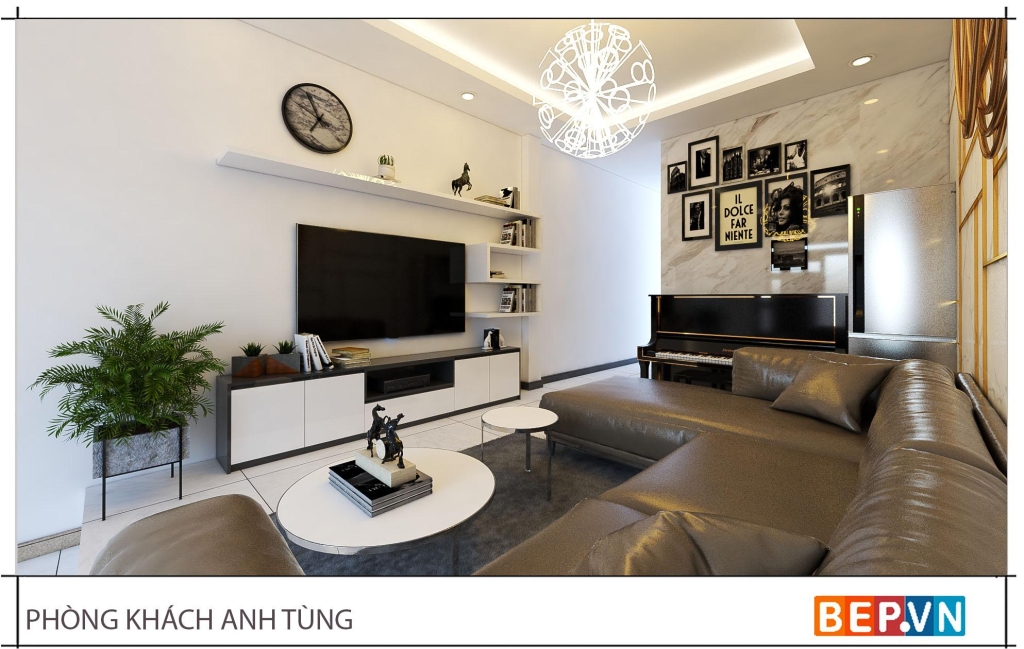 thiết kế nội thất phòng khách hiện đại cho nhà ống