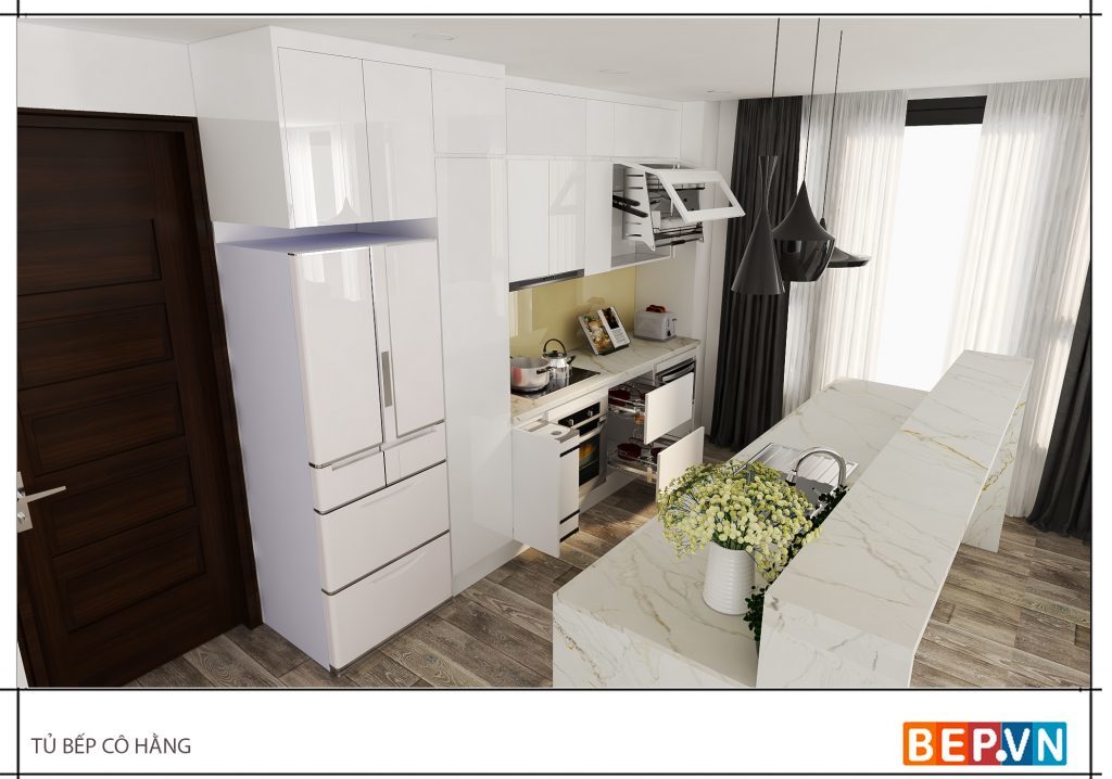 Thiết kế thêm bàn đảo hiện đại theo xu hướng có lắp cả chậu rửa