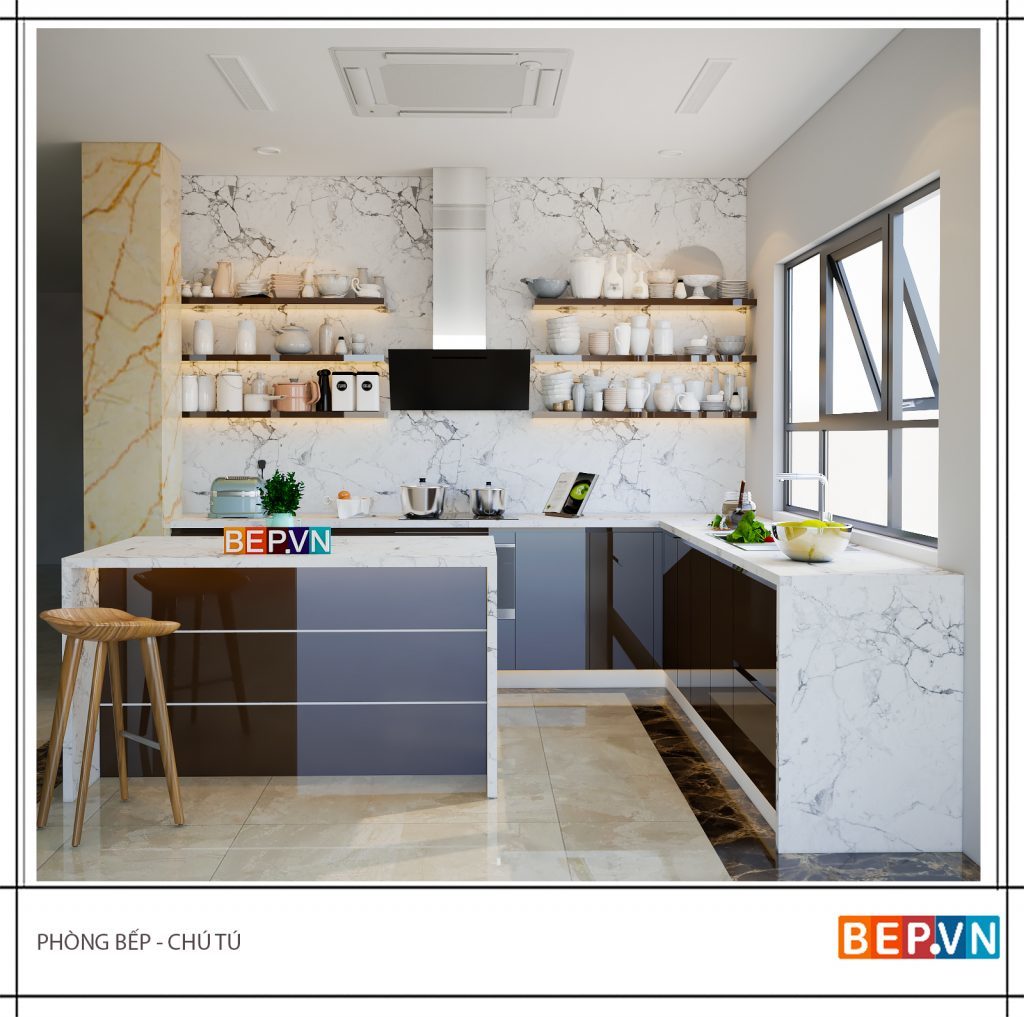 Phòng bếp được thiết kế mở sáng tạo, mới lạ