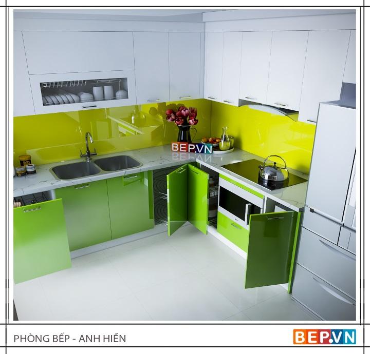 Tủ bếp Acrylci màu sắc bắt mắt gia đình anh Hiền