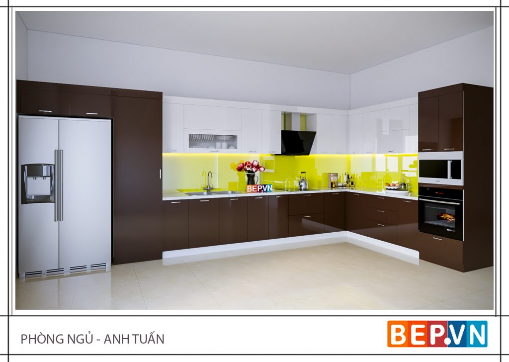 Thiết kế tủ kho kết hợp lò nướng và lò vi sóng trong căn bếp gia đình anh Tuấn