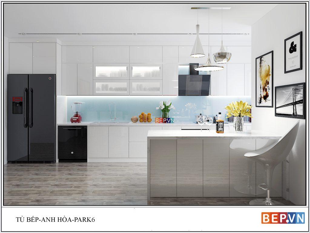 tủ bếp nhựa acrylic trắng tinh tế của gia đình anh Hòa - Park 6