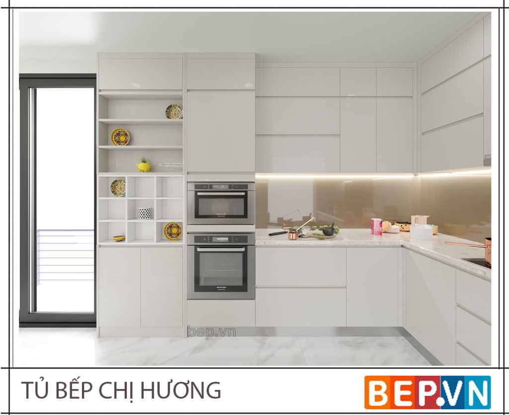 tu bep voi gam mau trang thanh lich nhe nhang va tinh te