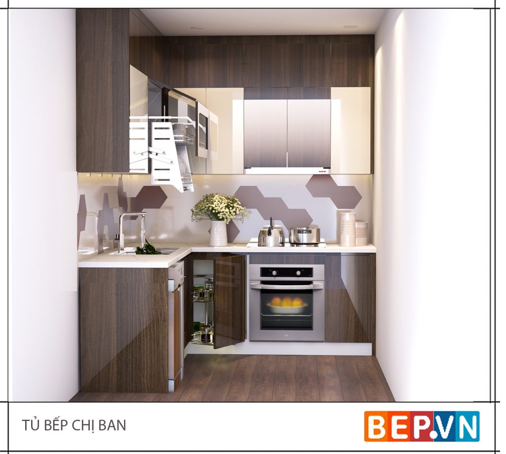 Điểm nhấn cho phòng bếp nhỏ đến từ ốp tường bếp