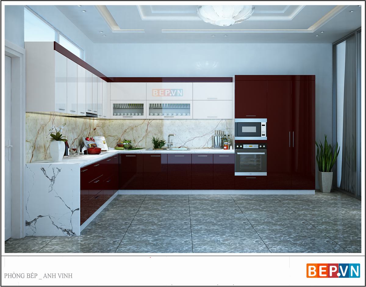 Tủ bếp Acrylic màu đỏ_ anh Vinh Lào Cai