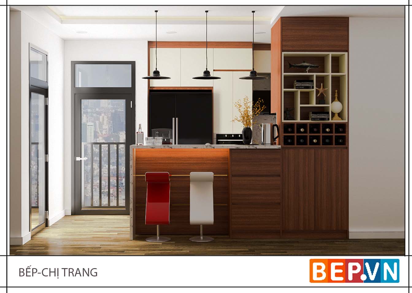 Tủ bếp Laminate phong cách châu âu gia đình chị Trang.