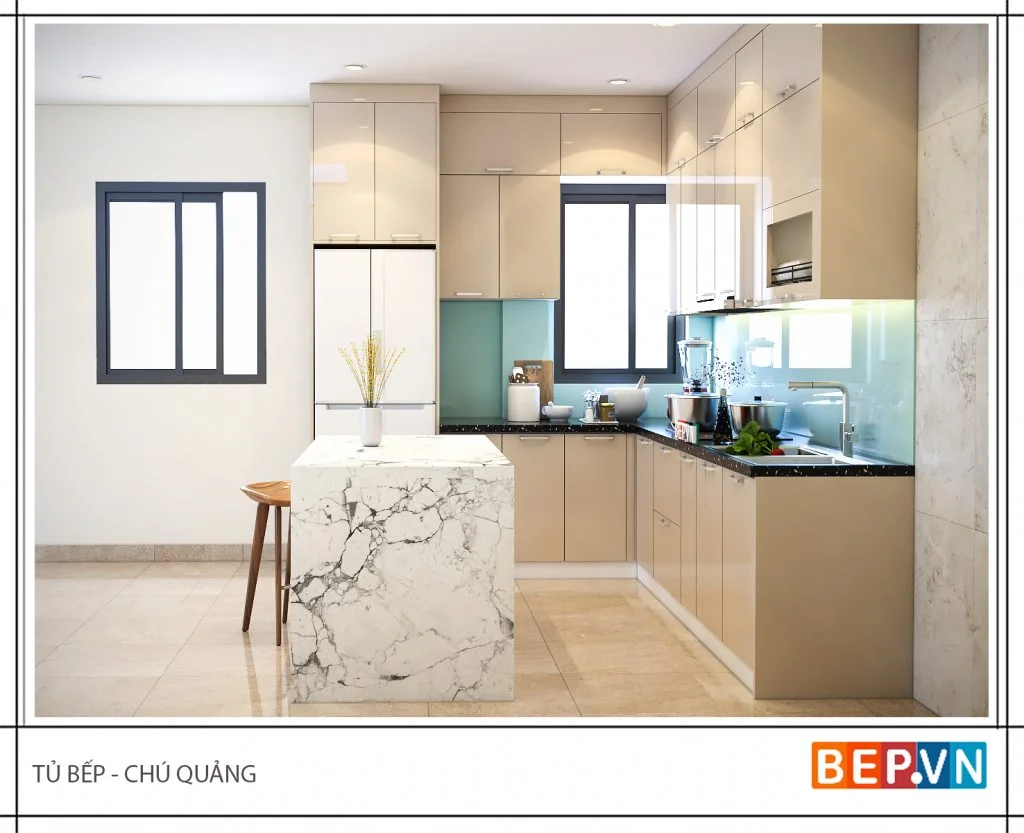 Thiết kế tủ bếp áp trần hiện đại