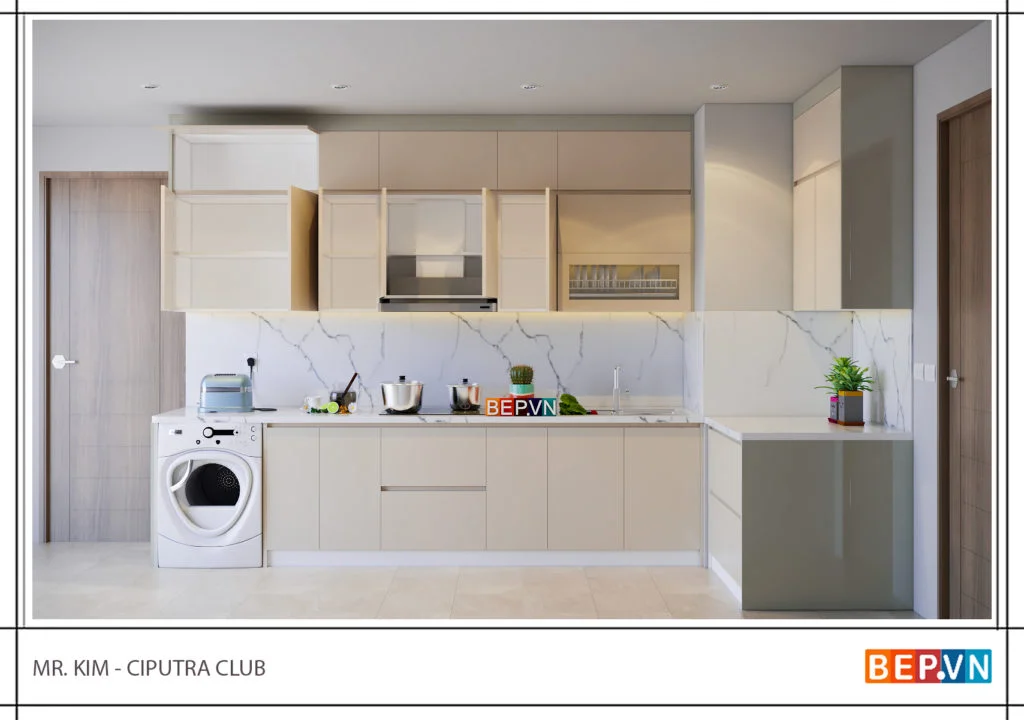 Mẫu tủ bếp acrylic giải pháp tối ưu cho căn bếp chật hẹp