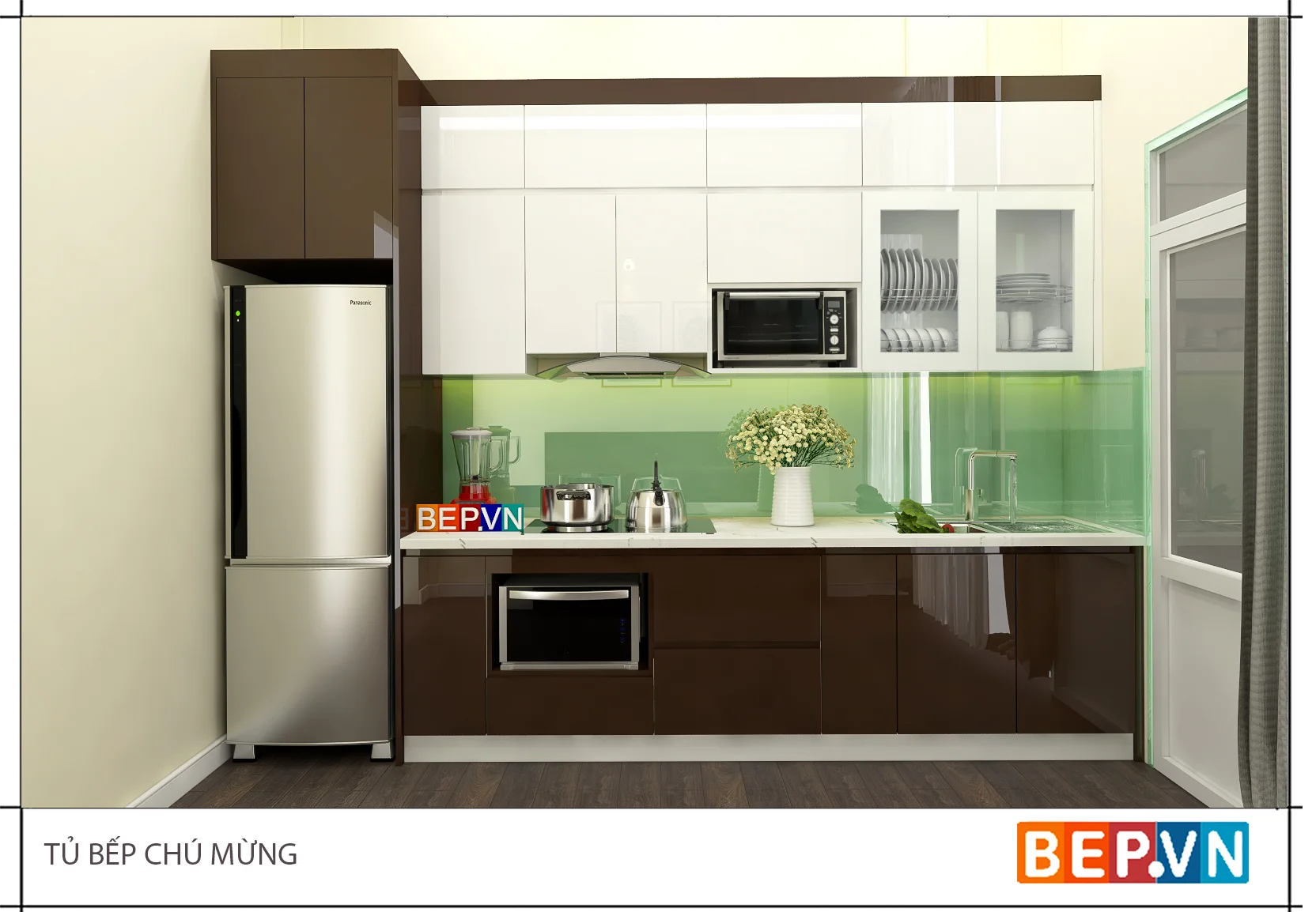 Mẫu #064: Tủ bếp cho nhà bếp nhỏ 2m - mẫu 5