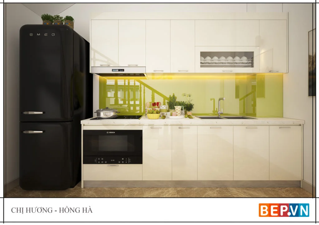 Tủ bếp nhỏ xinh đảm bảo thẩm mỹ và đầy đủ công năng  gd chị Hương-Hồng Hà.