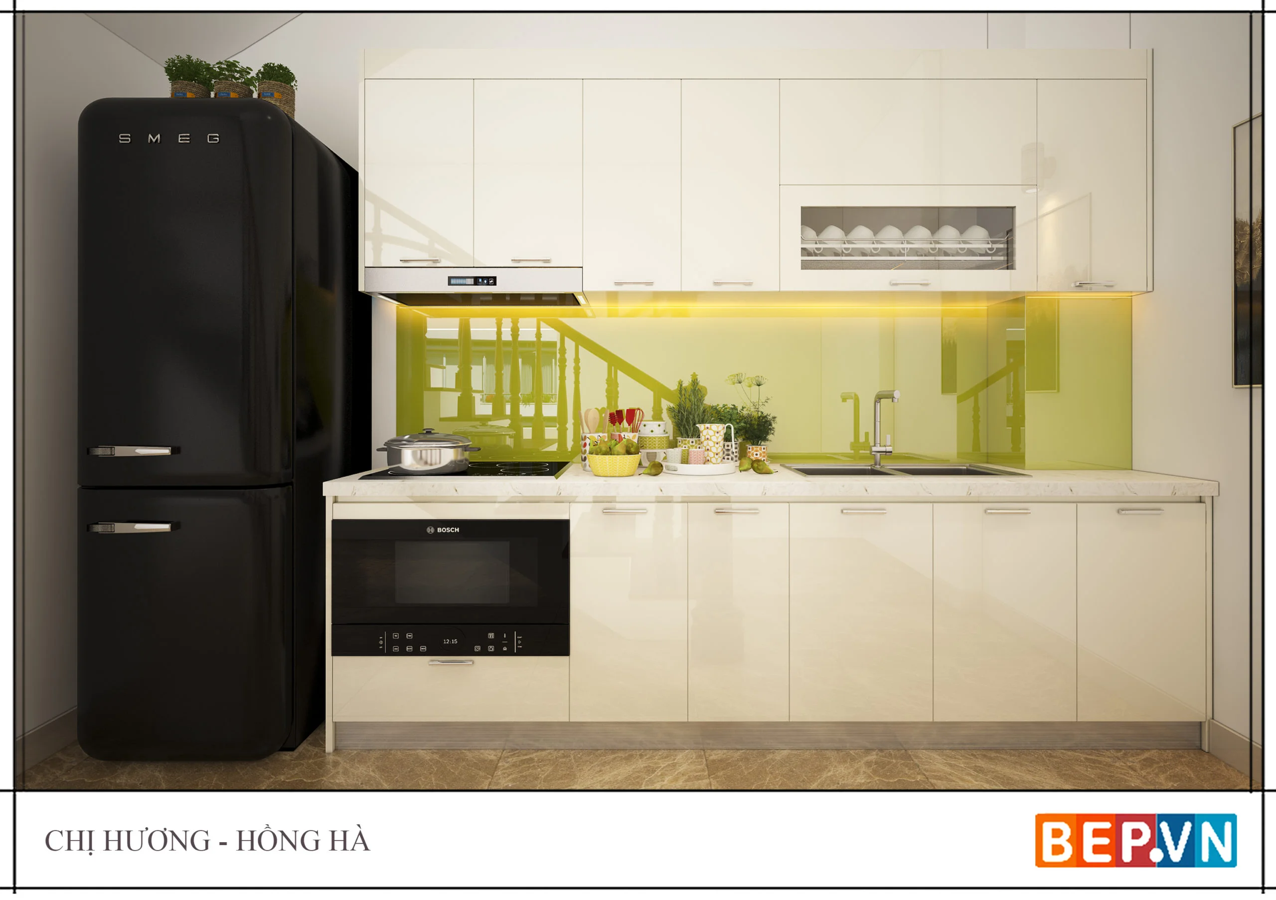 Mẫu #067: Tủ bếp nhà bếp nhỏ 2m nhà chị Huong Hong