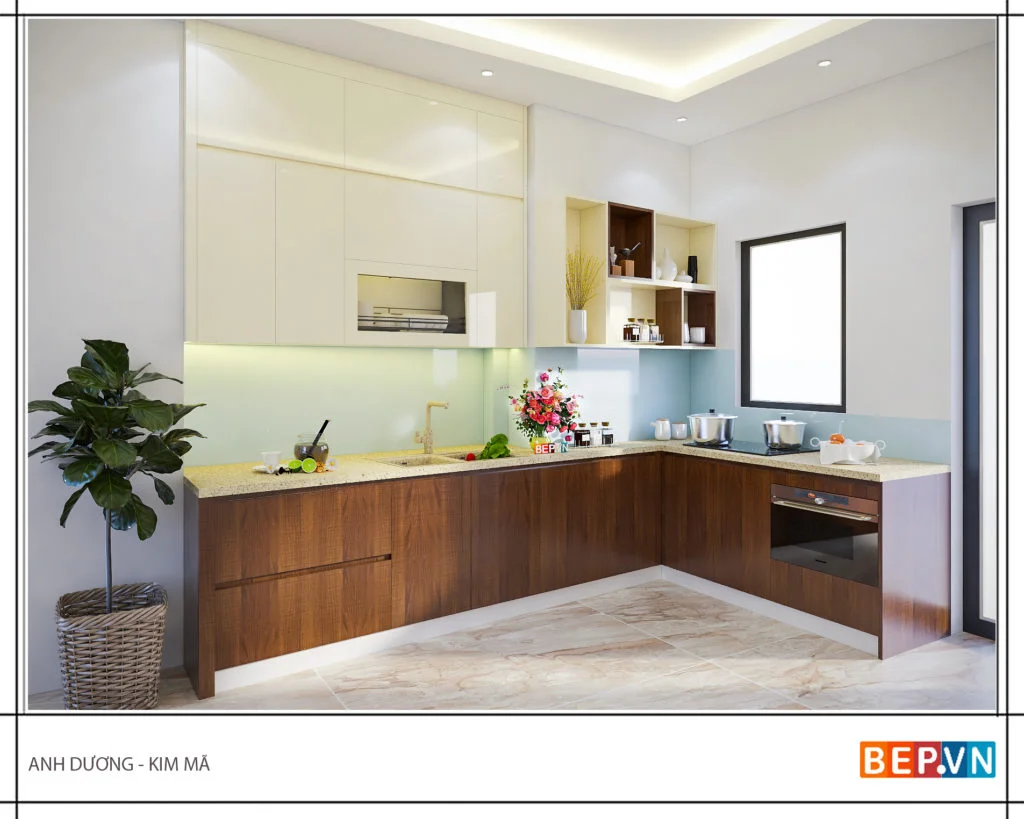 Thiết kế tủ bếp tối giản không gian lưu trữ