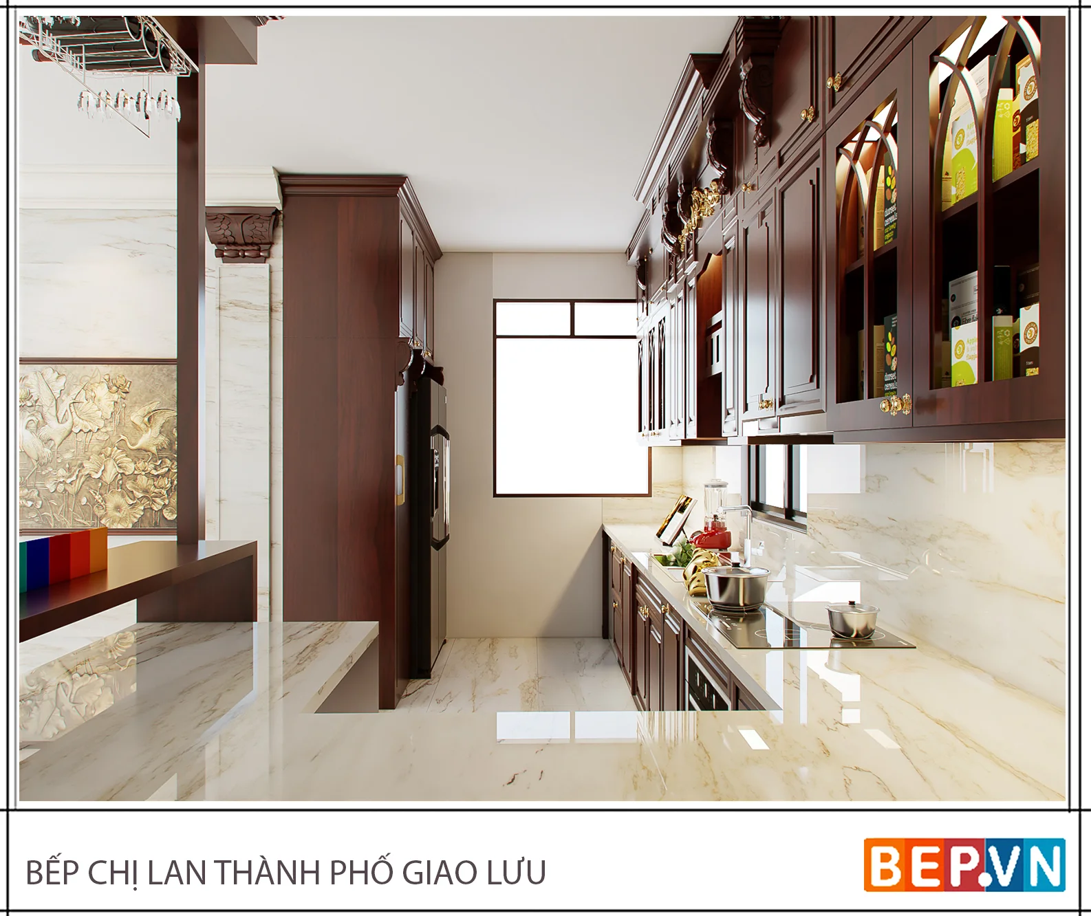 Mẫu #046: Tủ bếp tân cổ điển nhà chị Lan Anh