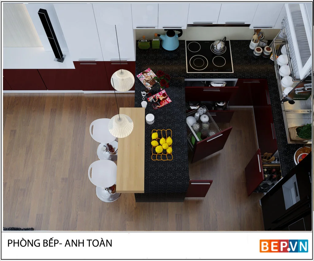 Tủ bếp Acrylic chữ U gia đình anh Toàn-Thổ quan- hanoi