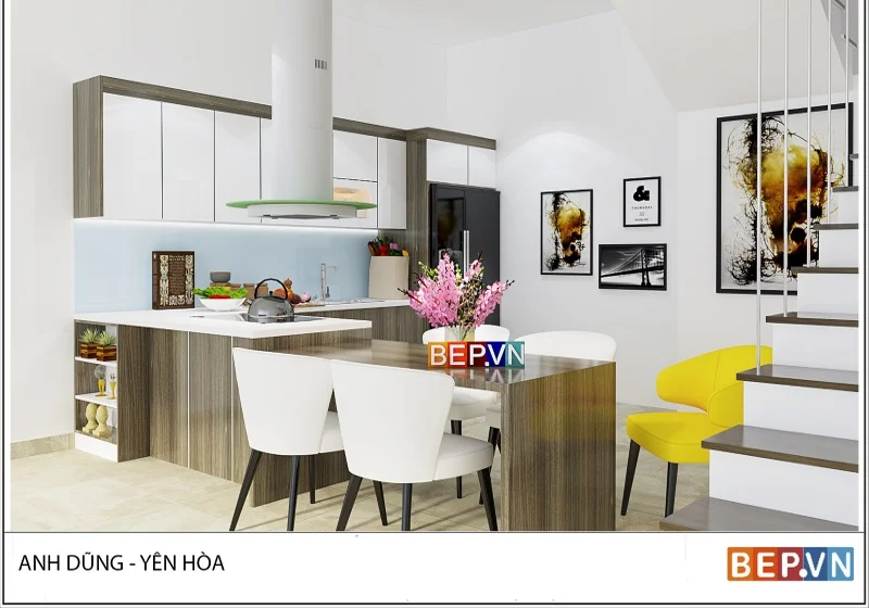 Mẫu #163: Tủ bếp Acrylic kết hợp Laminate nhà anh Dung