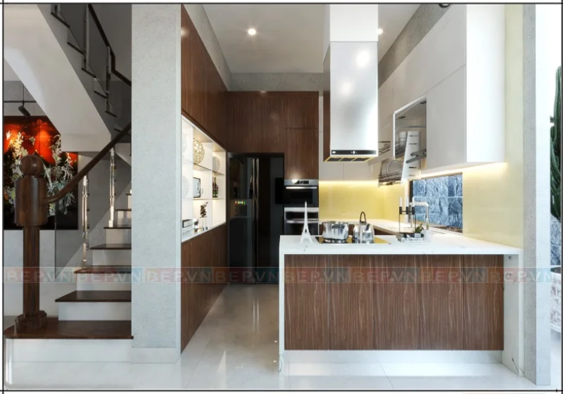 Mẫu #175: Tủ bếp Acrylic kết hợp Laminate khu Vinhomes Hải Phòng