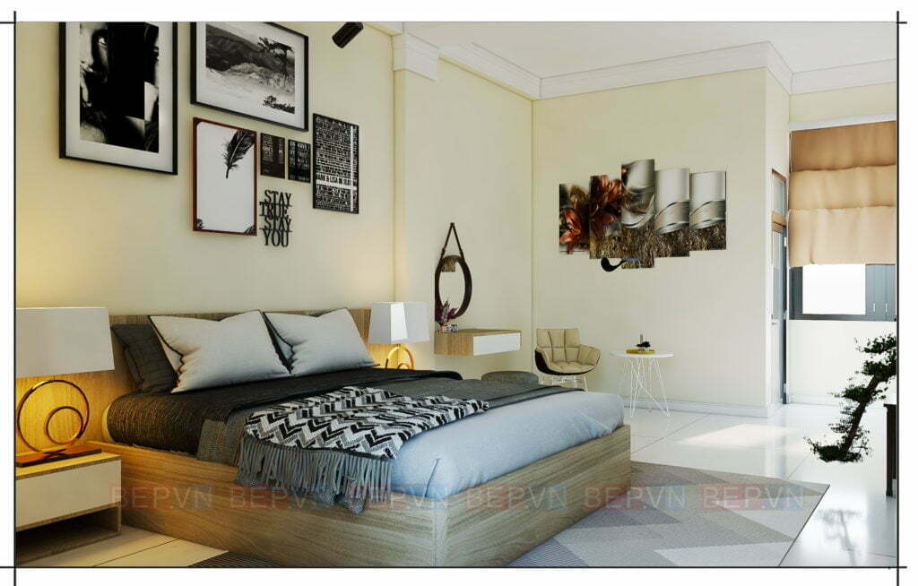 Thiết kế phòng ngủ con trai hiện đại sử dụng chất liệu gỗ MDF lõi xanh phủ laminate