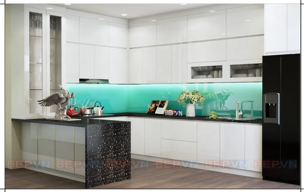 Lựa chọn màu xanh làm sáng không gian phòng bếp của gia đình bạn