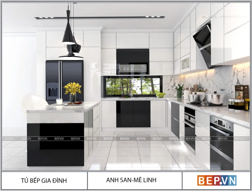 Mẫu tủ bếp đảo cho không gian nhỏ hẹp - mẫu 2
