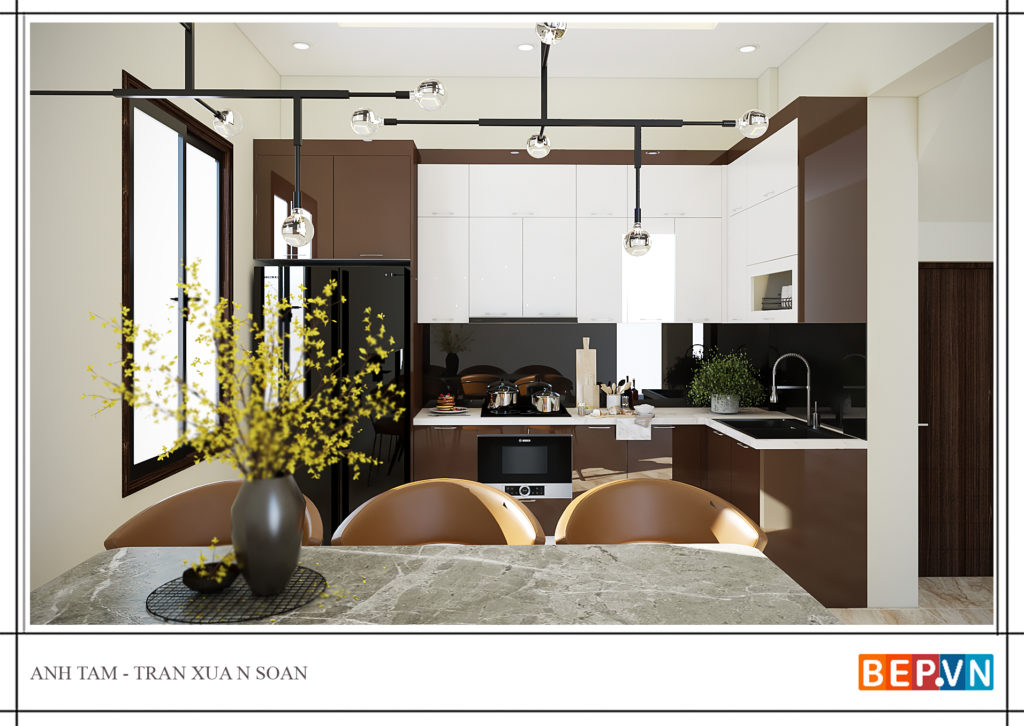 Không gian bếp - Không gian của yêu thương | Bep.vn Tủ bếp chữ L Acrylic bóng gương Bep.vn 6 1 | Bep.vn