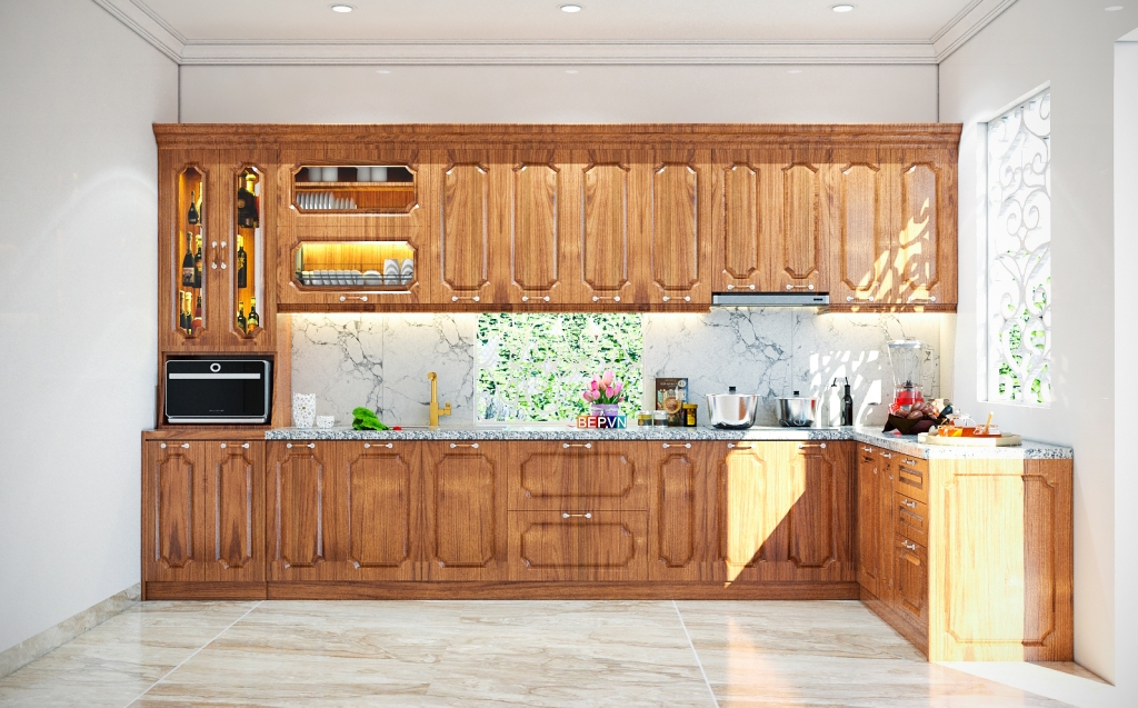tủ bếp inox gỗ tự nhiên