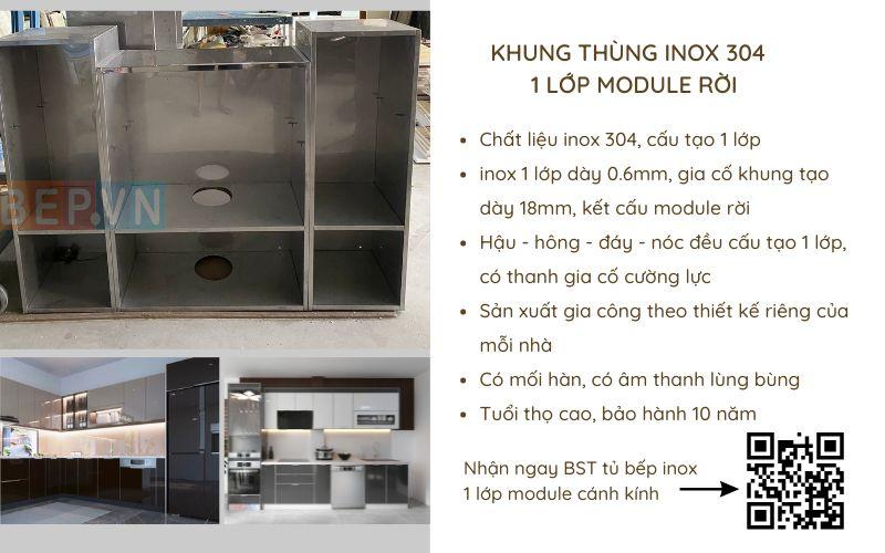 thùng tủ inox 1 lớp hệ module kết hợp cánh kính cường lực