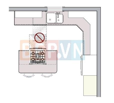 Cách bố trí bếp an toàn khu vực cửa ra vào