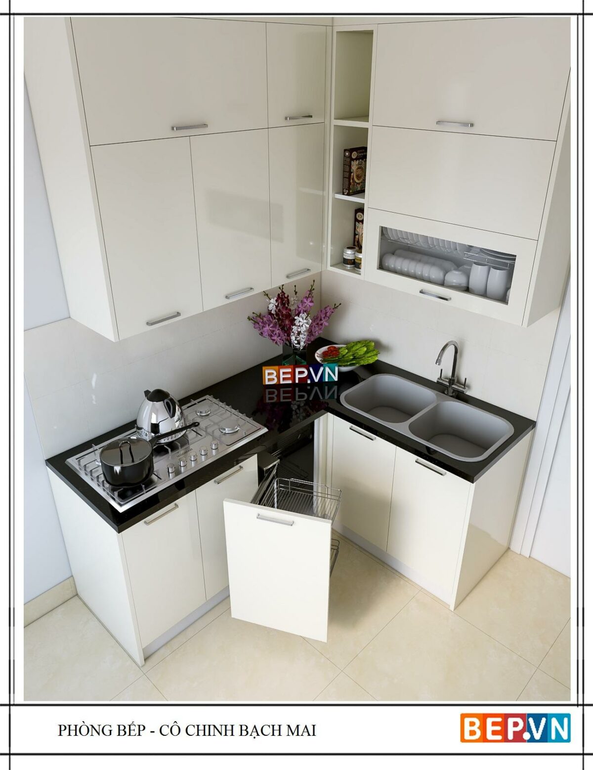 Tủ bếp Acrylic chữ L gia đình cô Chinh - Hình ảnh 2
