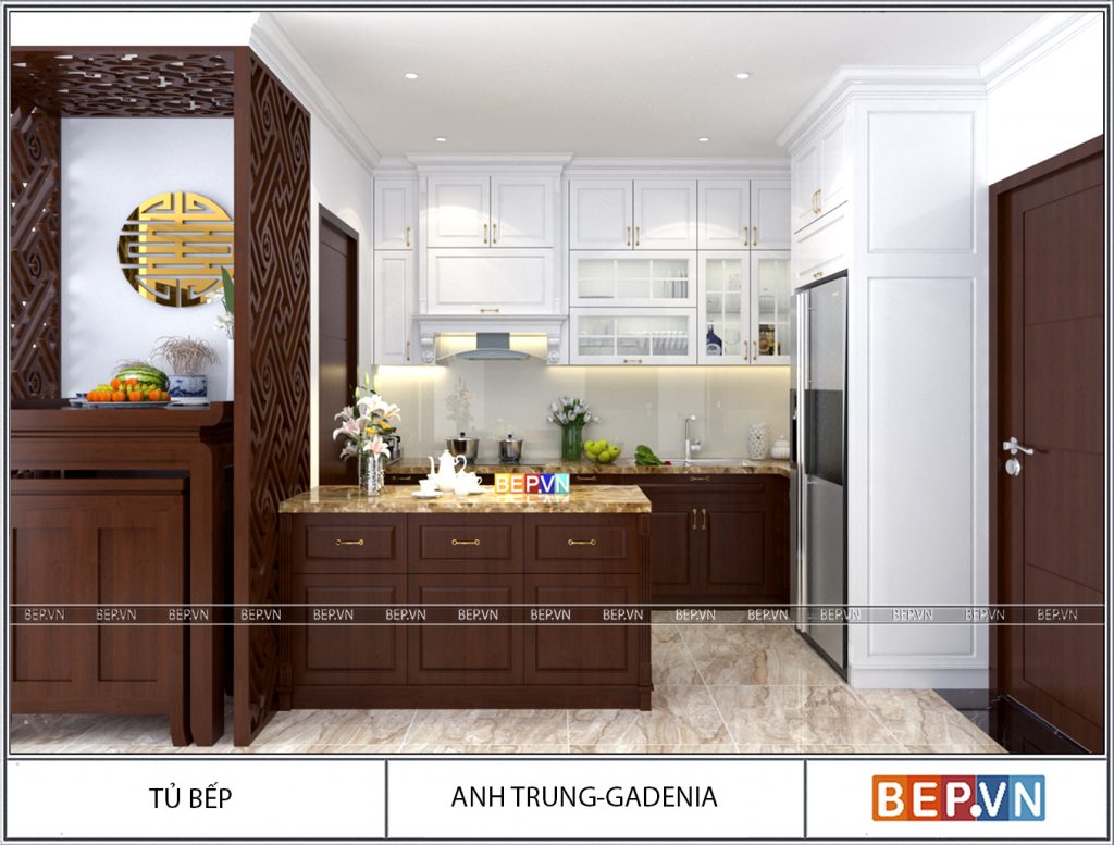 Mẫu nhà bếp tân cổ điển mang lại sự ấm cúng và gần gũi.