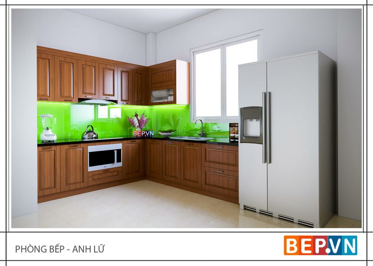 Tủ bếp gỗ Sồi đỏ gia đình anh Lữ - Hình ảnh 2