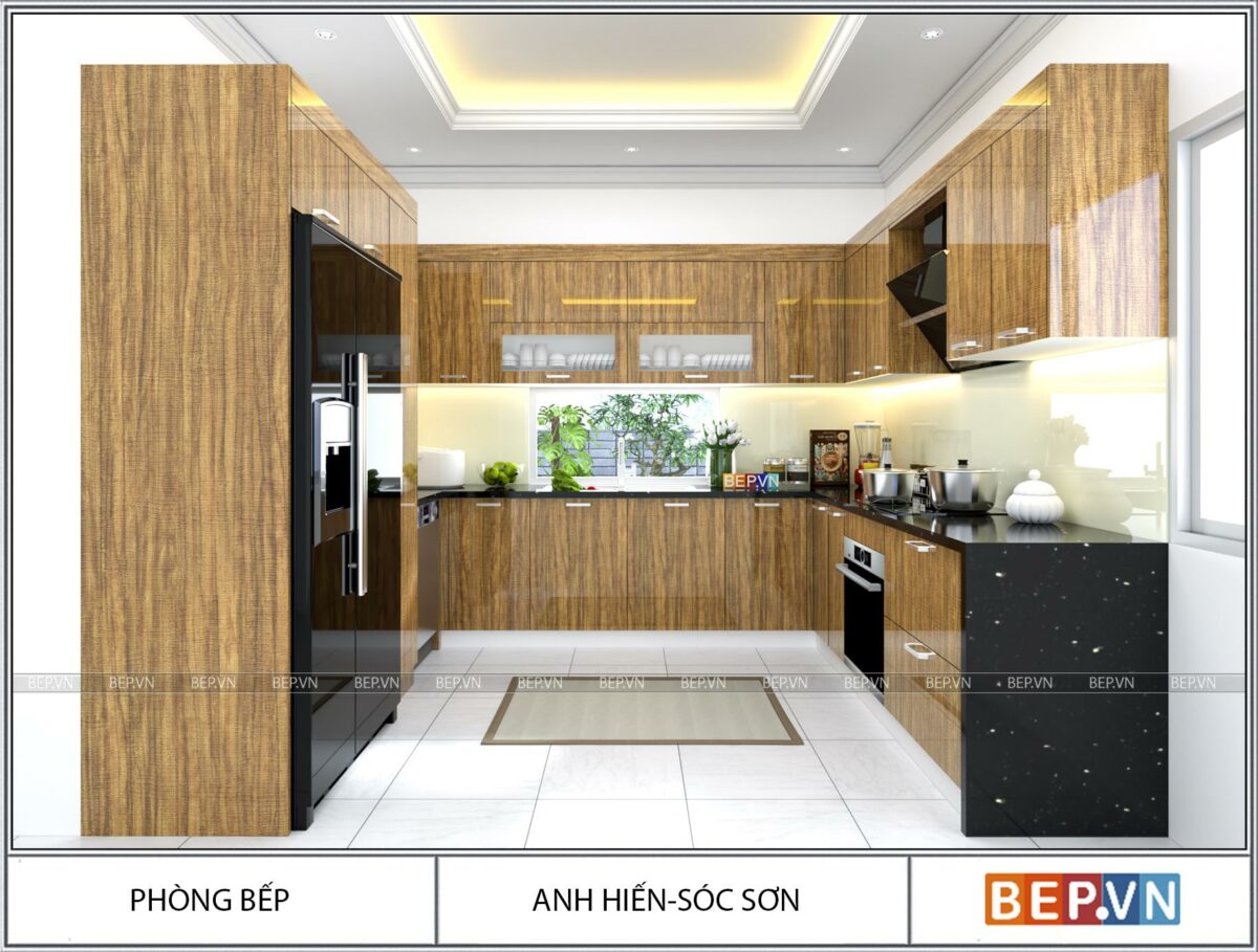 Tủ bếp Laminate chữ U gia đình anh Hiến