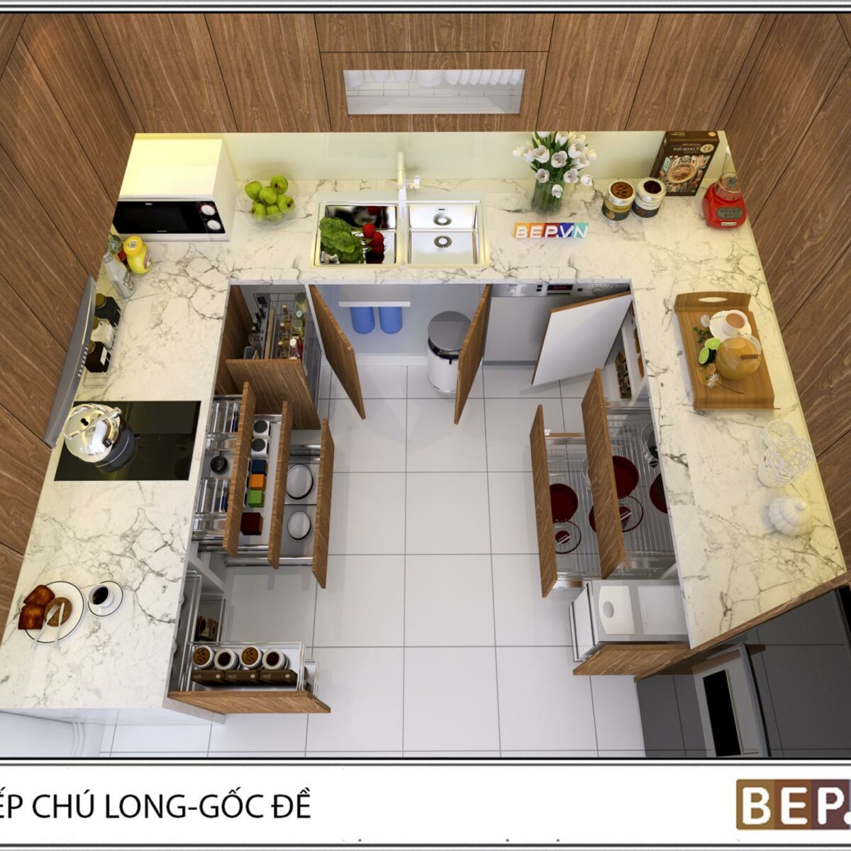 Tủ bếp Laminate chữ U gia đình chú Long