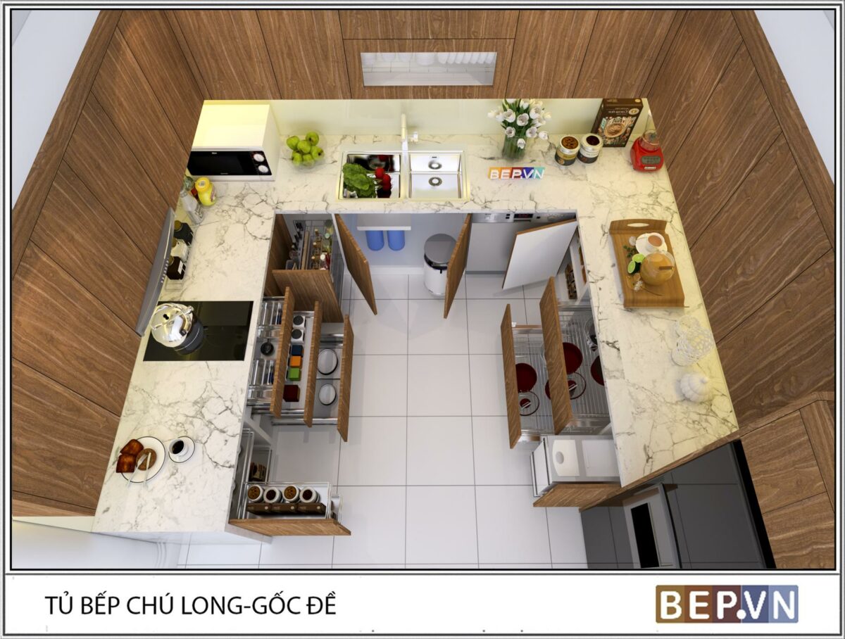 Tủ bếp Laminate chữ U gia đình chú Long