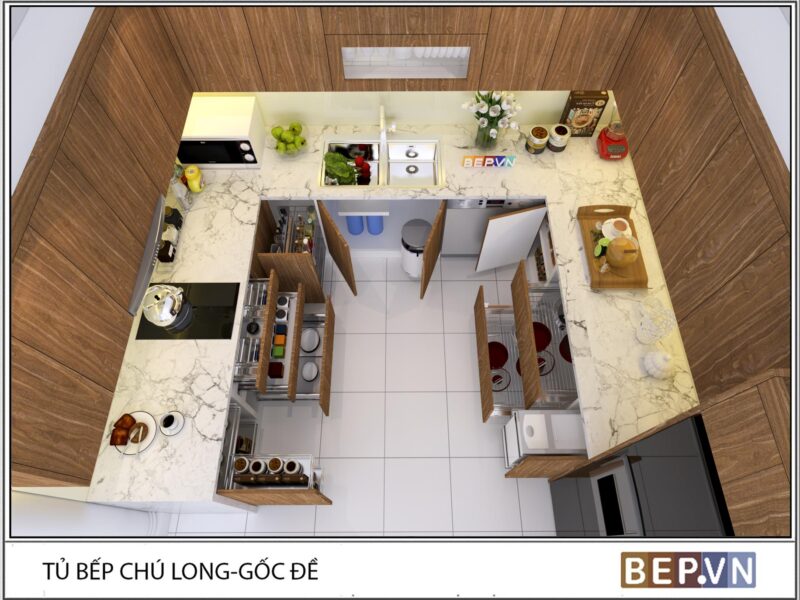 Tủ bếp Laminate chữ U gia đình chú Long