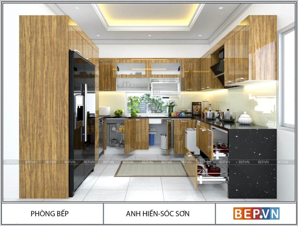 Tủ bếp Laminate chữ U gia đình anh Hiến - Ảnh 2