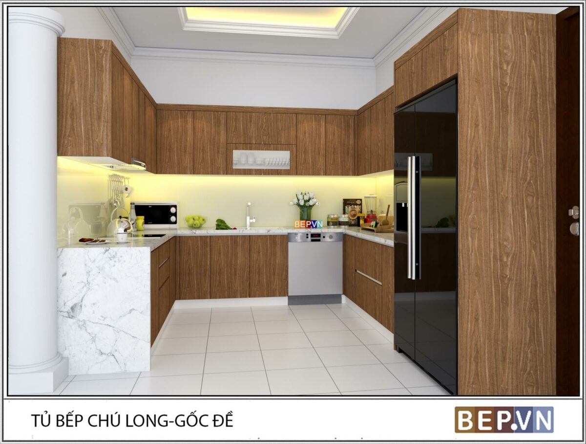Tủ bếp Laminate chữ U gia đình chú Long - Hình ảnh 2