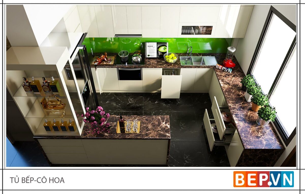 Tủ bếp Acrylic chữ G gia đình cô Hoa - Hình ảnh 3