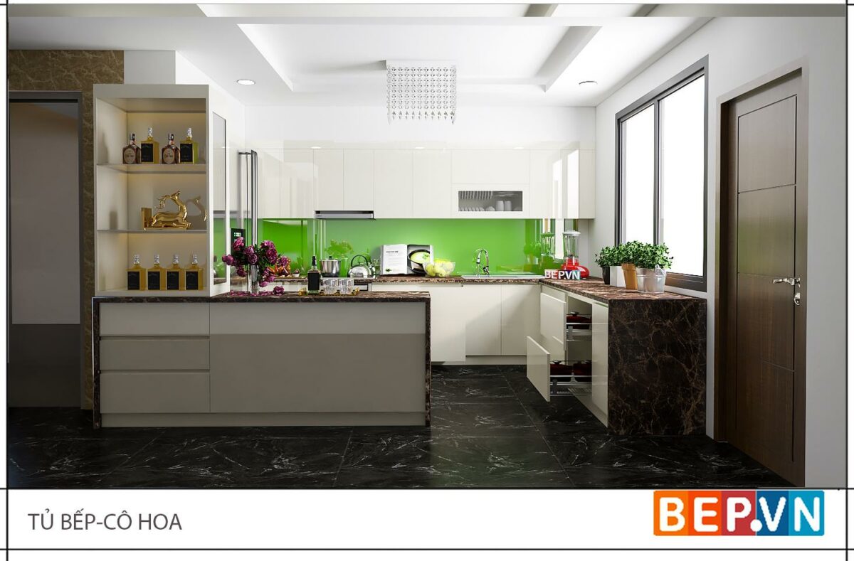 Tủ bếp Acrylic chữ G gia đình cô Hoa - Hình ảnh 2