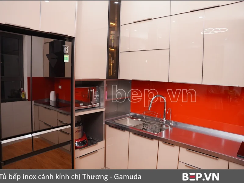 Tủ Bếp Inox Cánh Kính 3 Lớp - Biệt Thự Gamuda Hoàng Mai