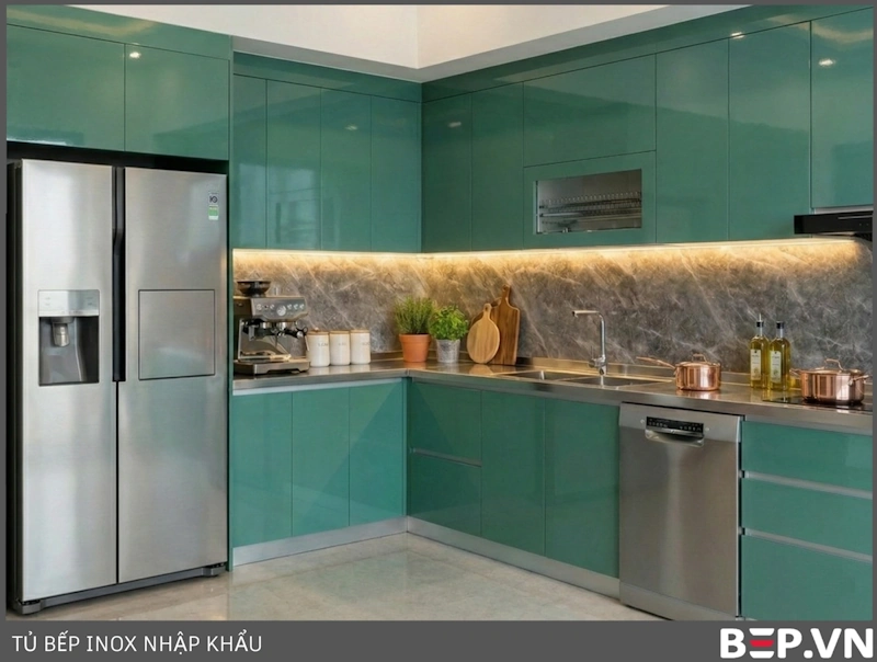 Tủ bếp chữ L liền chậu
