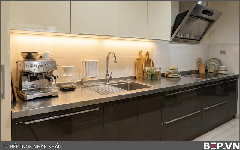 Tủ bếp inox cánh kính