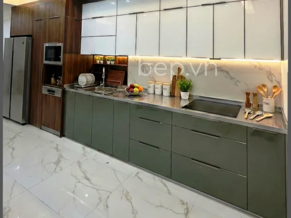 Tủ bếp inox cánh kính thẳng